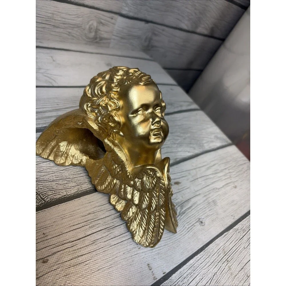 2 Vintage Hard Plaster Cherub Drapery Curtain Rod Wall Sconce Swag Holders